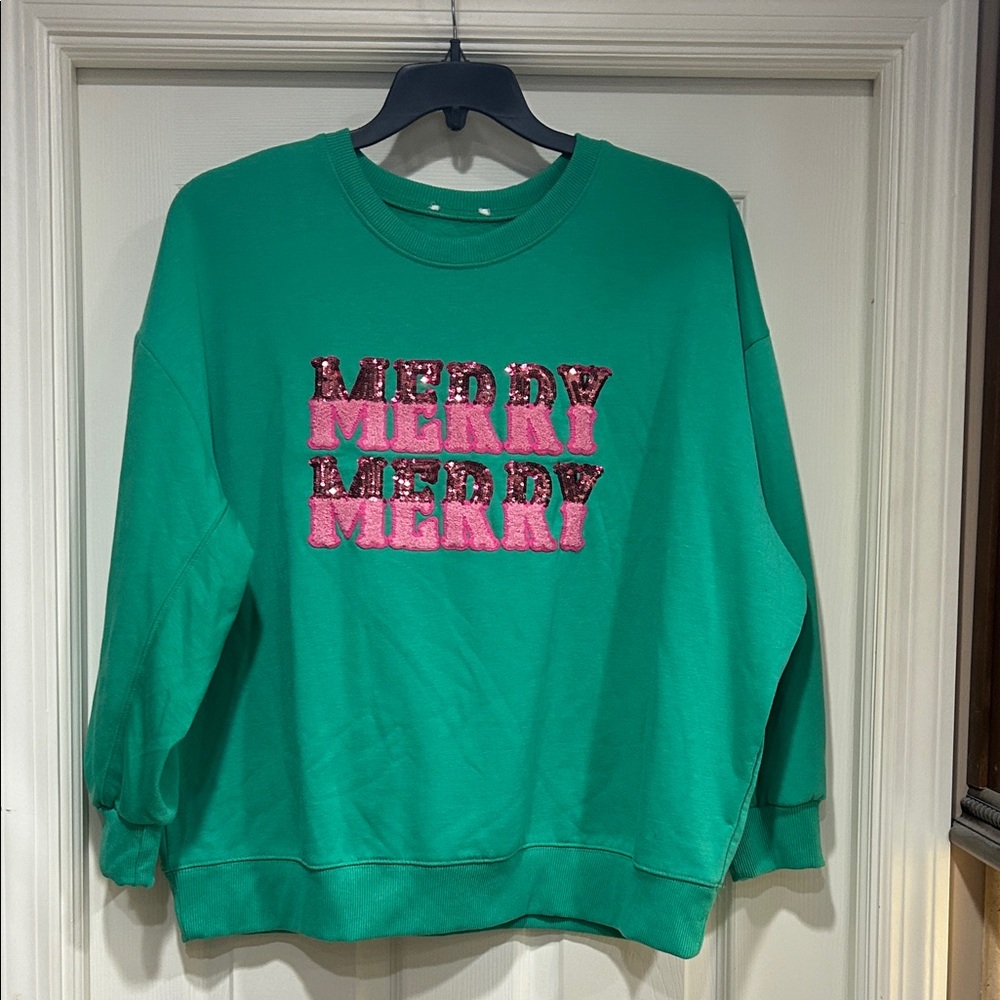 Festive Green 'Merry' Sweatshirt